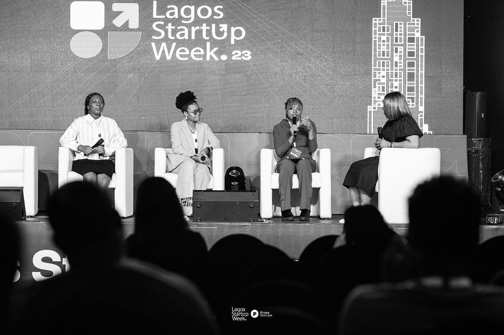 A picture of Keyukemi Ubi and other panelists speaking at Lagos Startup Week 2023.