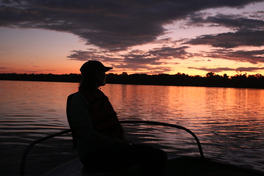 Fran Price, Global Forest Practice Lead, WWF, on the the Aguarico River in nothern Ecuador. © Óscar Luna / WWF-Ecuador