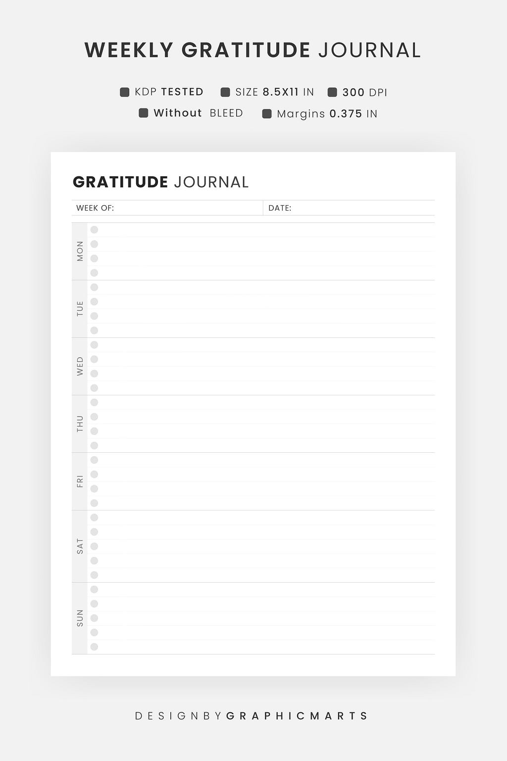 Weekly Gratitude Journal Prompts List Printable Template