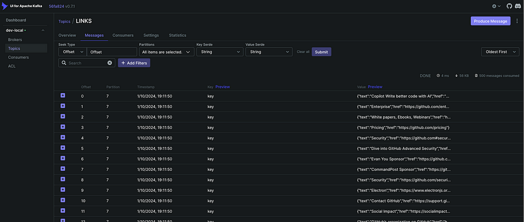 Kafka UI web page