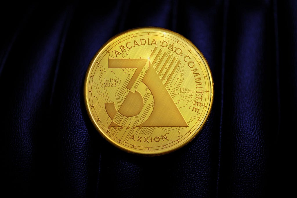 Golden coin mock up with the project branding