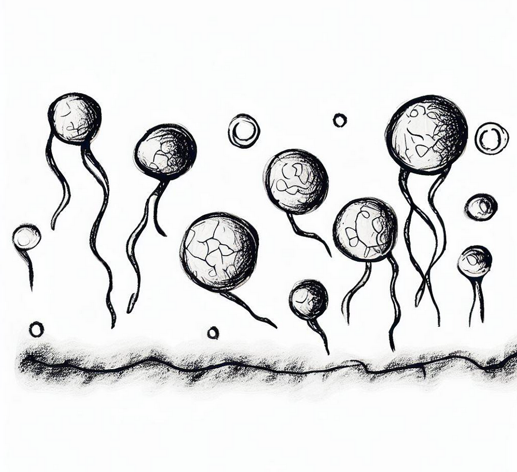 An artistic rendering of cells evolving and aging