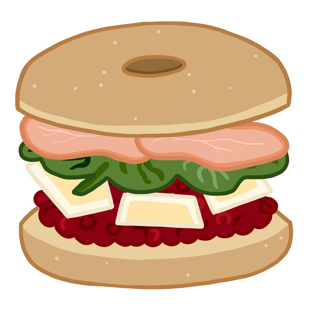 An illustration of the “Beigel and Brie” sandwich