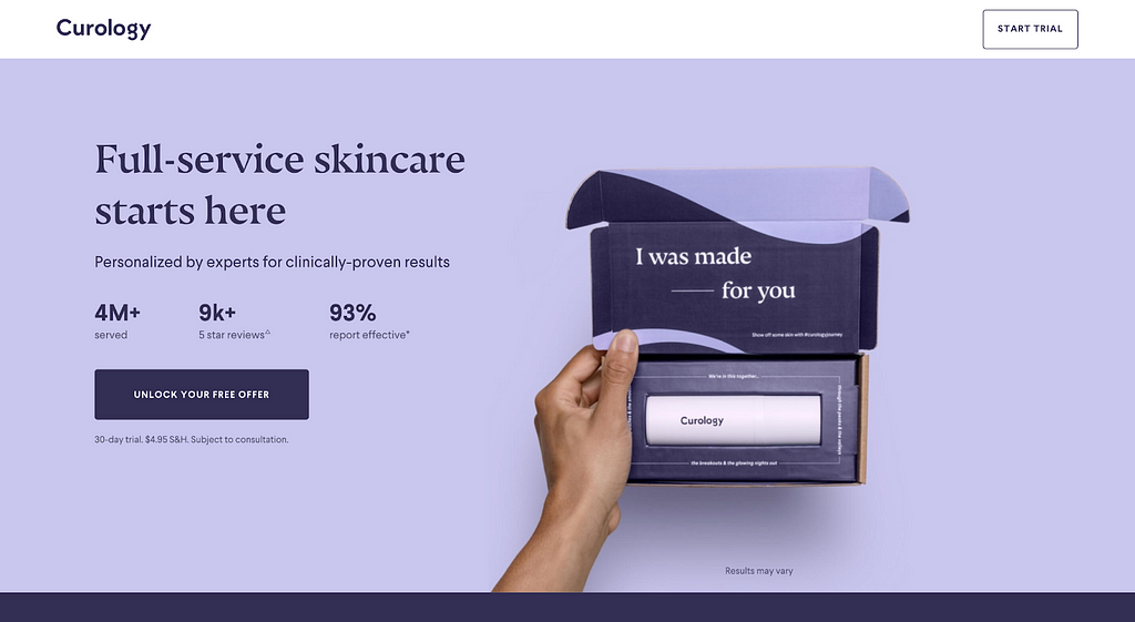 Curology landing page