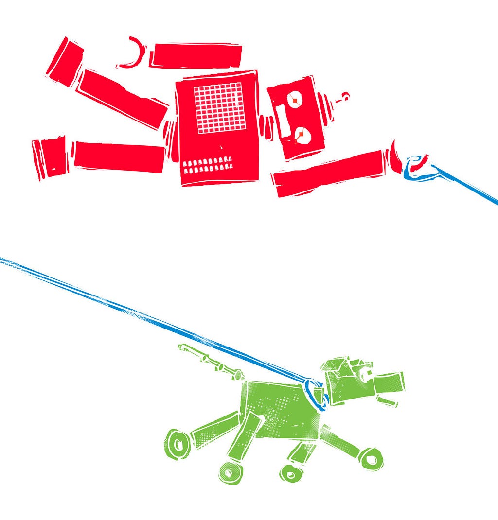 Digital illustration of a robot and its robot dog