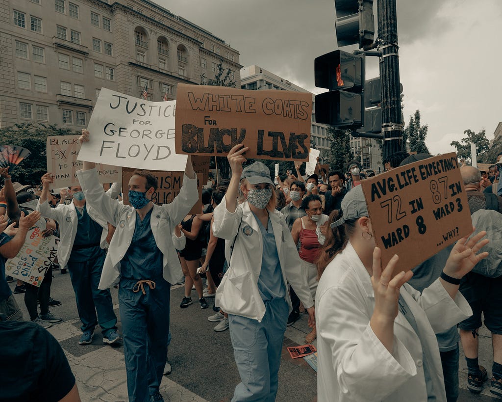 Doctors and nurses at a Black Lives Matter protest in Washington, DC