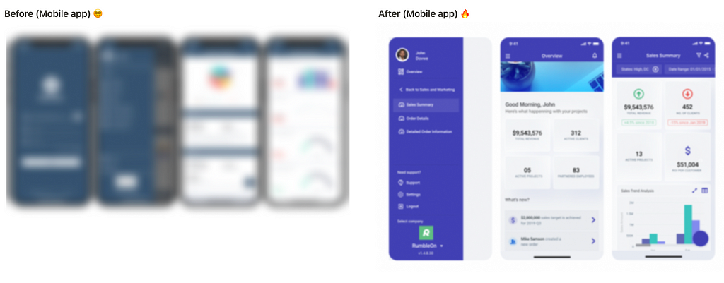 before vs. after of mobile application