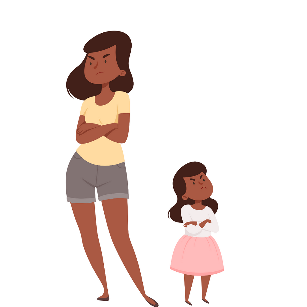 A graphic of a black mother and daughter facing away from each other looking angry. Graphic by Crownlab from Canva.