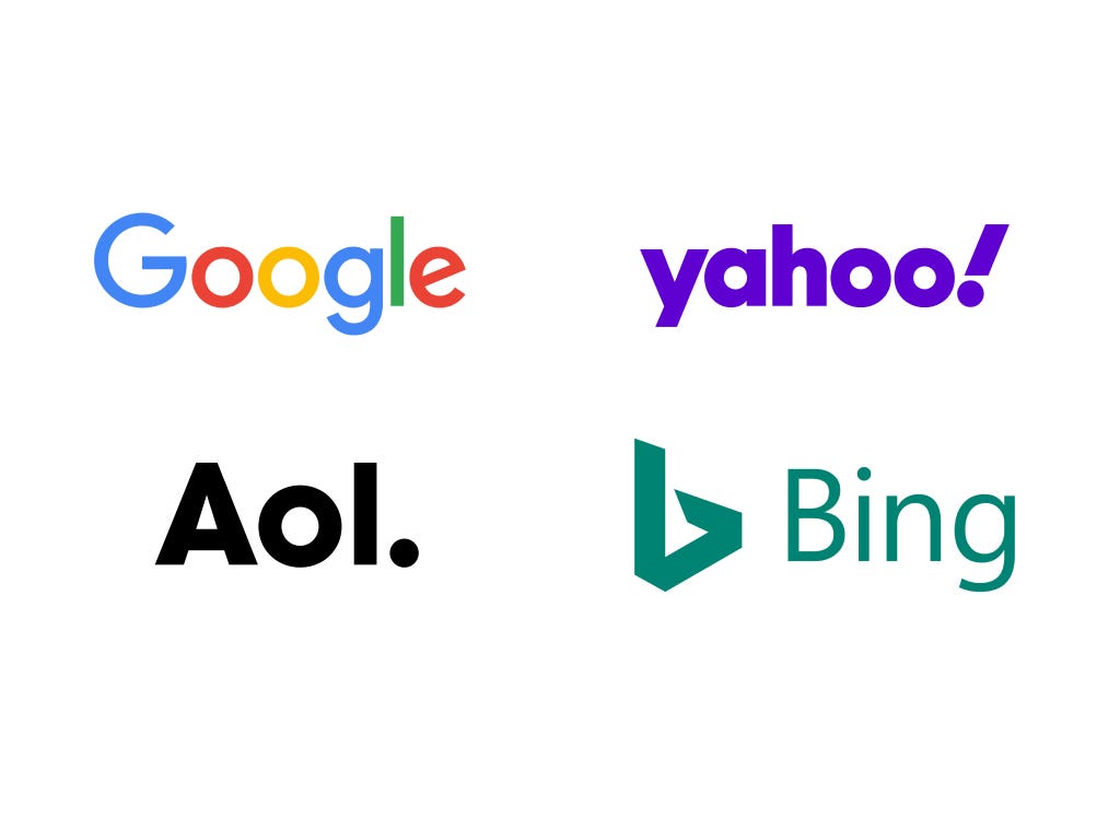 google yahoo aol bing logo comparison, search engines logo