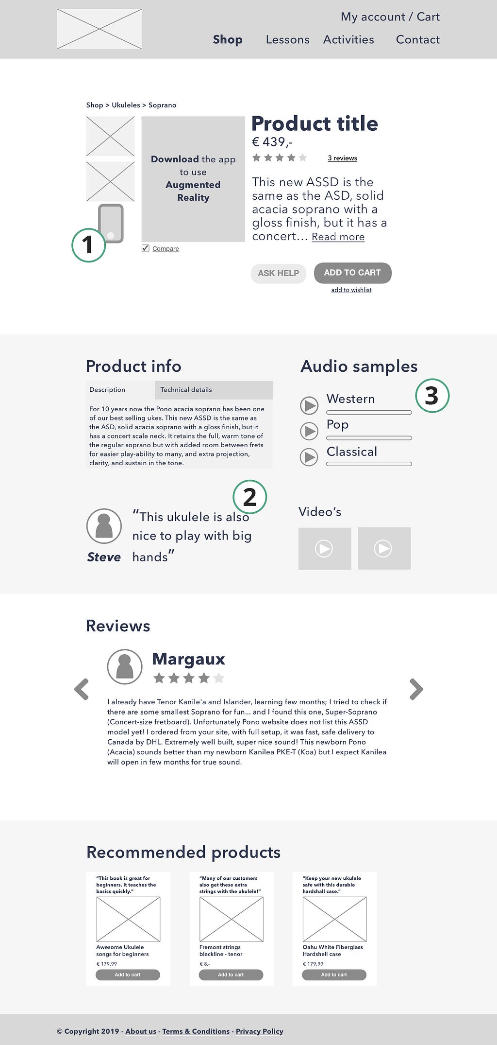 Screenshot of our mid-fi prototype of the product page