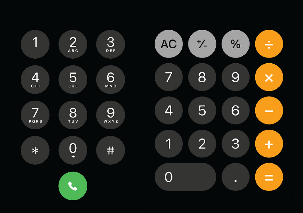 iPhone number pad vs calculator.