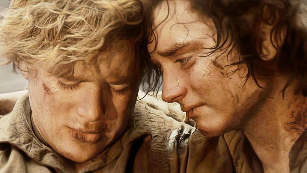 Frodo and Sam on Mount Doom