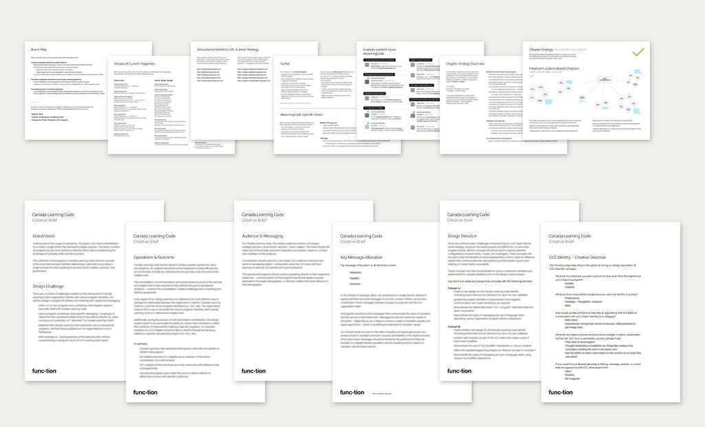 An overview of our creative brief, brand planning, and messaging strategy documents for Canada Learning Code
