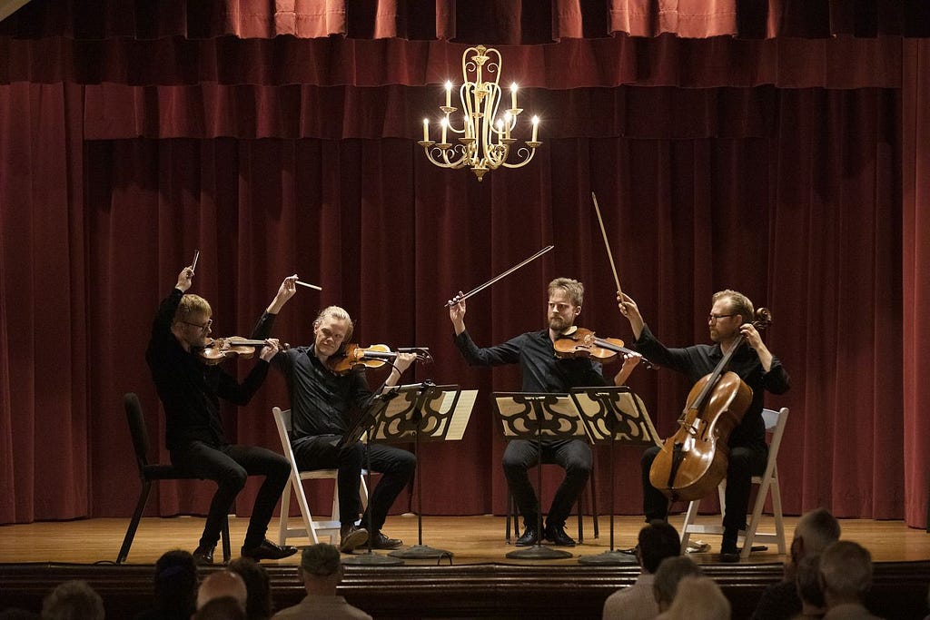 The Danish String Quartet performs an original commissioned work, Doppleganger. (UCSB Arts & Lectures photo.)