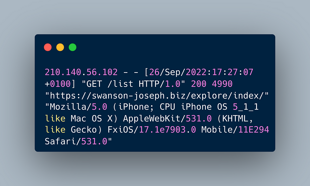 A HTTP access log message