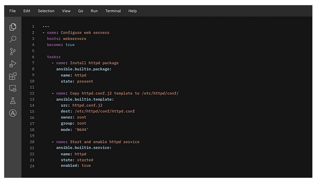 Snippet of code generated by Ansible Lightspeed