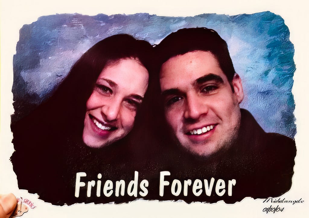 Juan with best friend Cristina, taken in a photo booth in the Prudential building in Boston