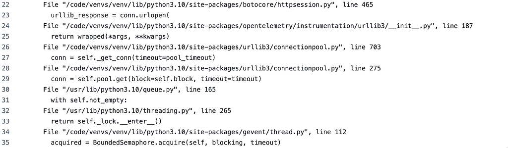Stack trace showing botocore/urllib3/connectionpool