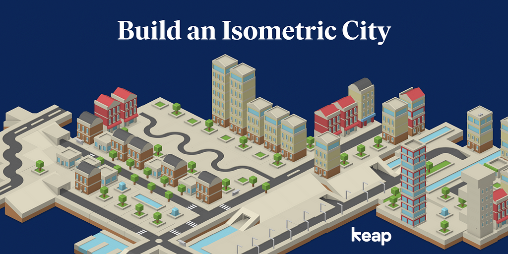 Example of an isometric city illustration created in Figma