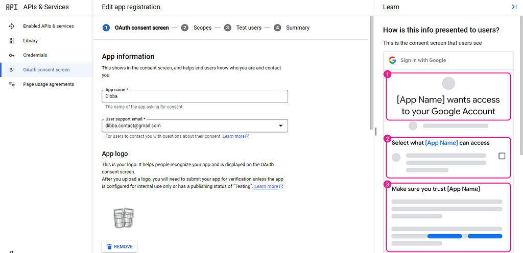 OAuth Consent Information Page