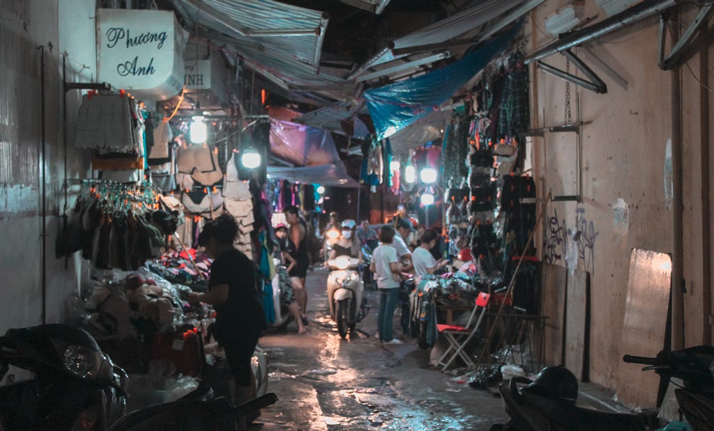 A photo of an alley in Hanoi, Vietnam