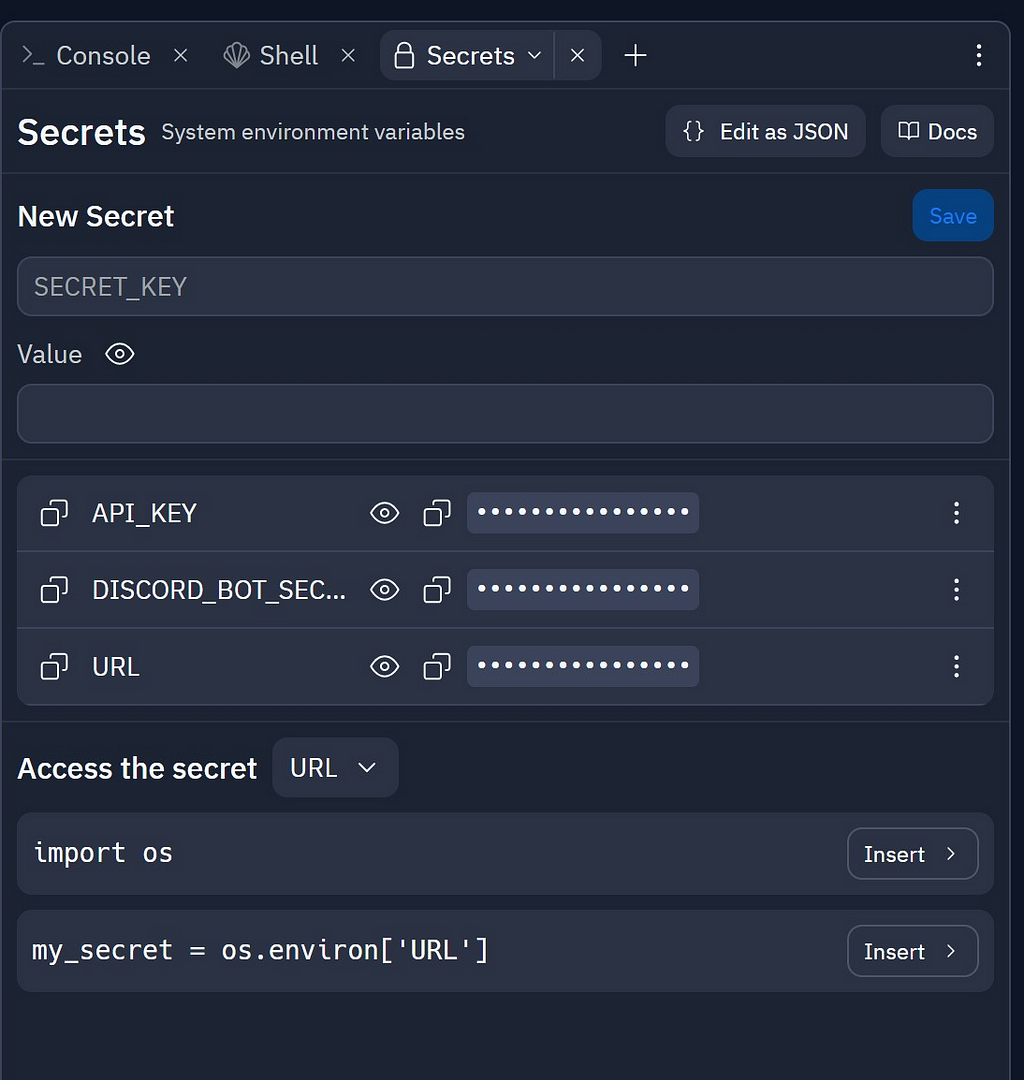 Secret key value screen