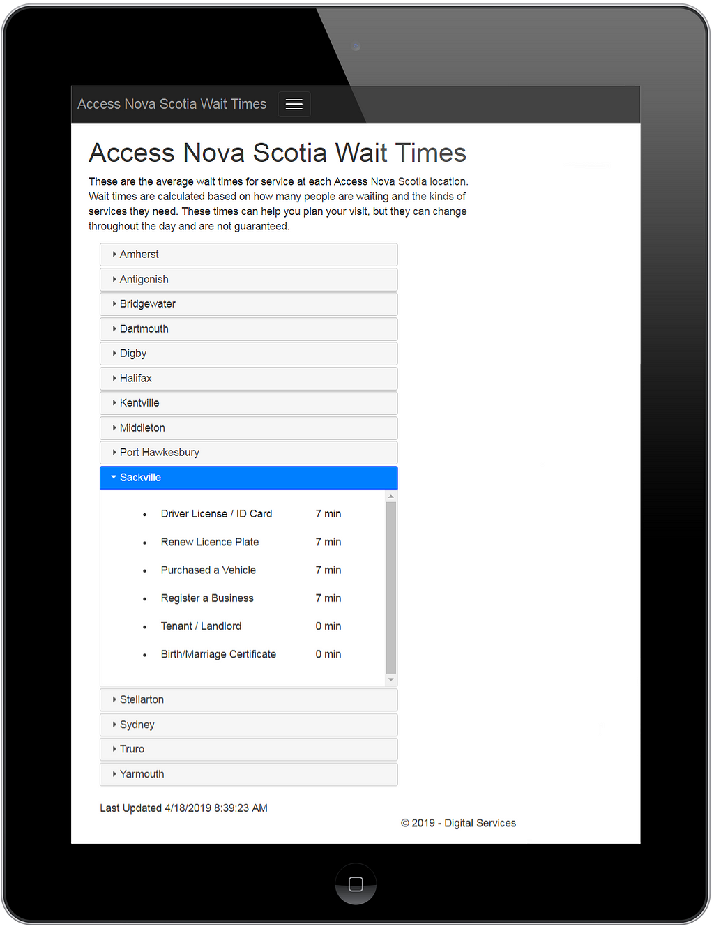 The new prototype with more queue data shown on an ipad.