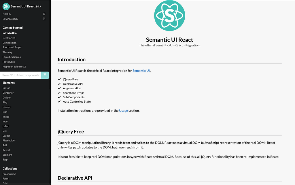 Semantic UI React Introduction page