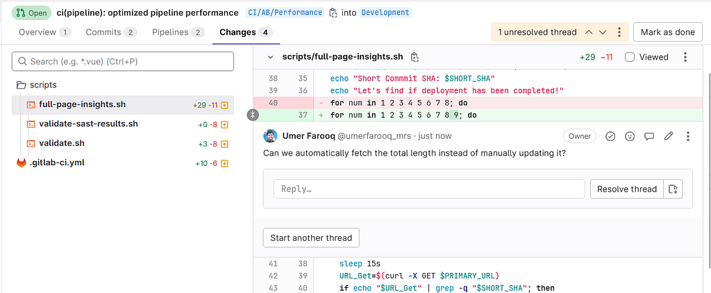 Code Comparison screen in GitHub where a reviewer can add resolution or in formation comments | Blog Written by Umer Farooq, CTO MRS Technologies