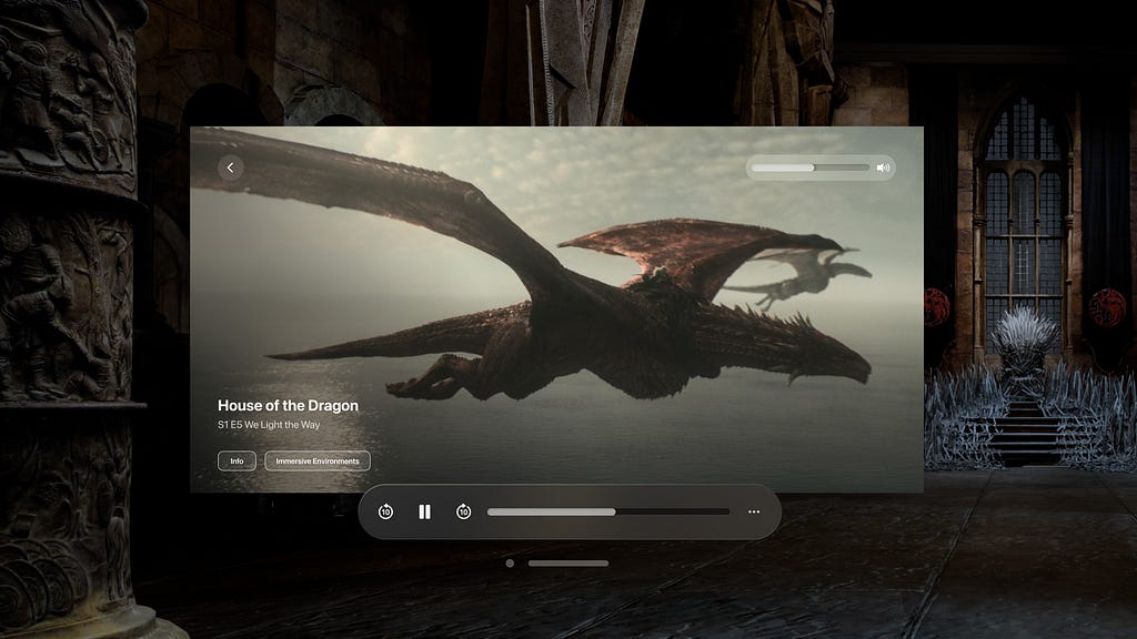 A photo illustration of Apple Vision Pro app experiences: House of the Dragon
