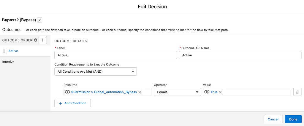 Decision record to evaluate execution control