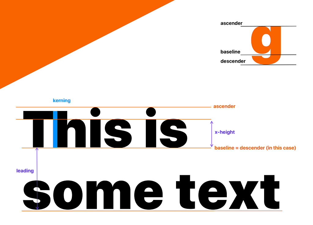 Visually showcasing typography basics like ascender, kerning, etc.