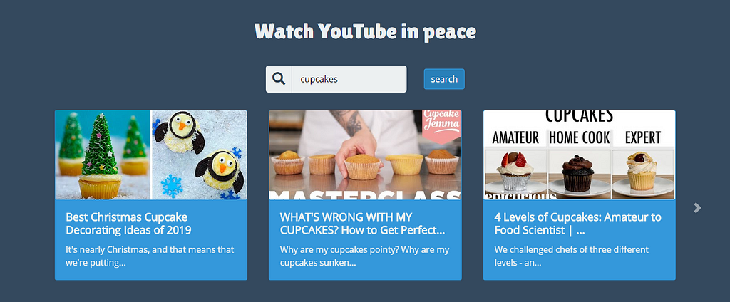 A midnight blue background with thumbnail images of cupcakes