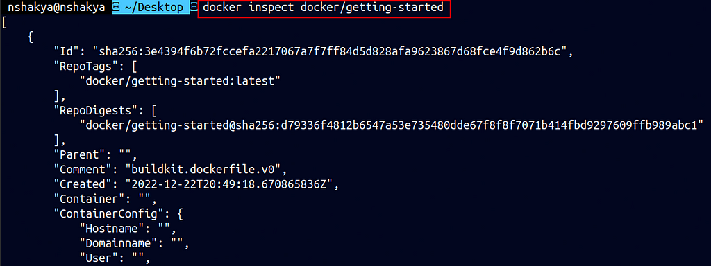 Output of inspecting docker image