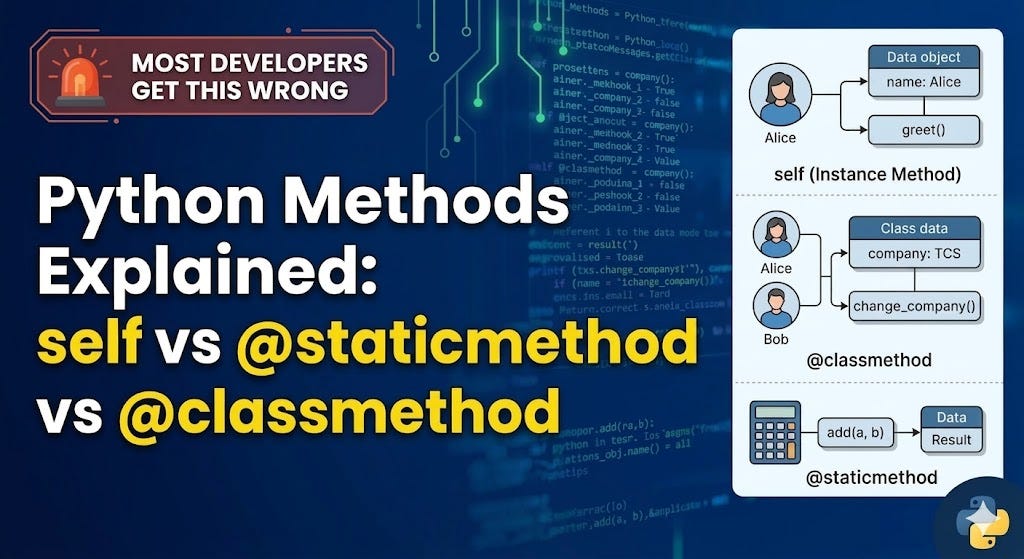 Most Developers Get This Wrong: self vs @staticmethod vs @classmethod