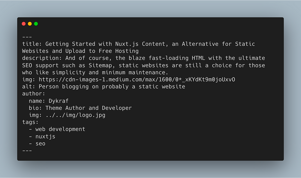 Front Matter in Nuxt.js Content