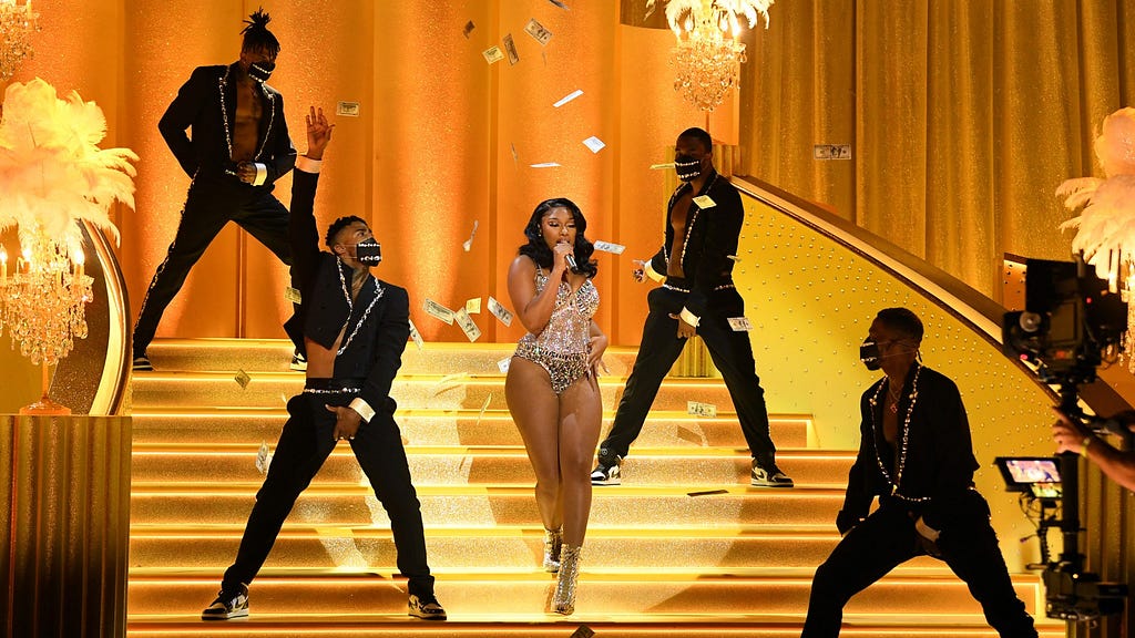 Megan Thee Stallion performing at the 62nd GRAMMY’s.