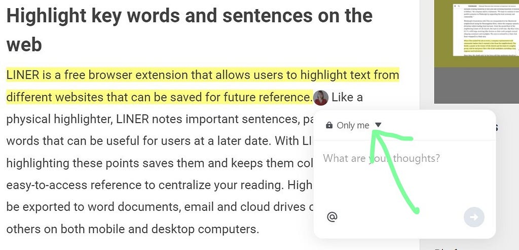 Yellow highlight on a text with privacy option.