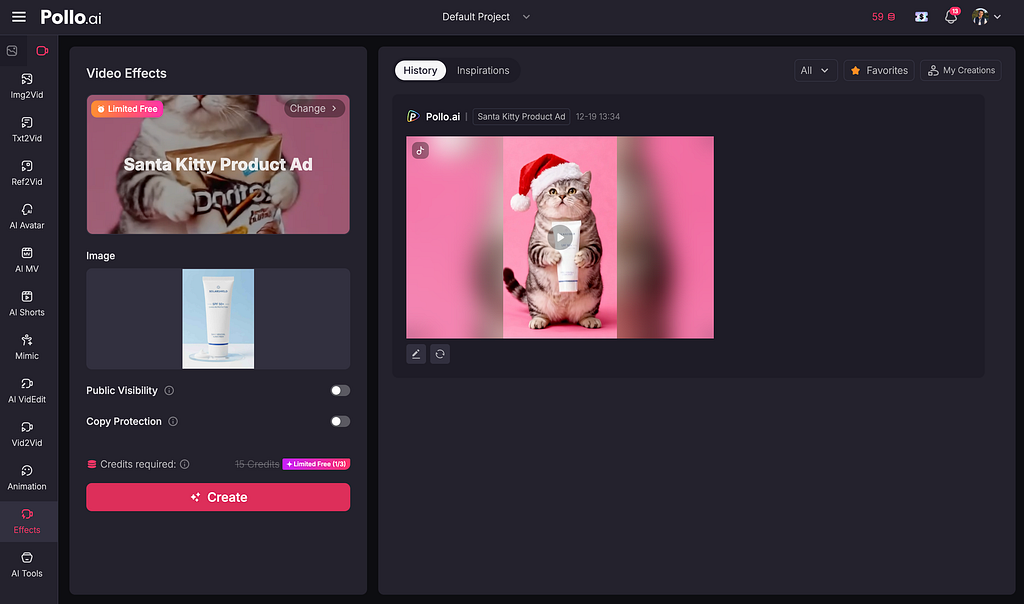 Pollo AI Santa Kitty Product Ad generator