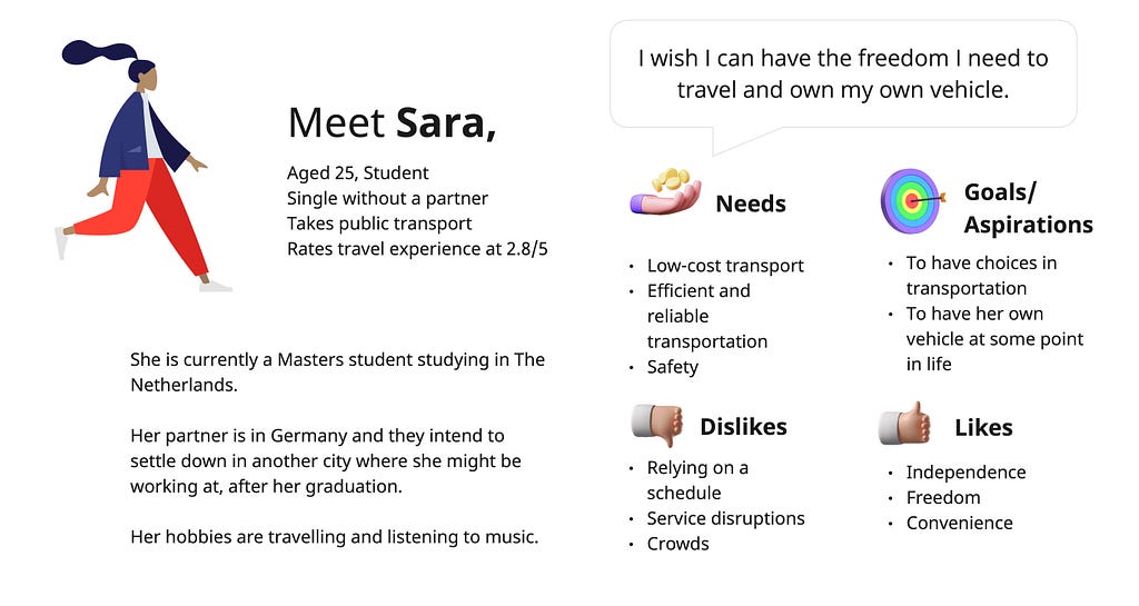 Persona of Sara, a 25 year old Masters student