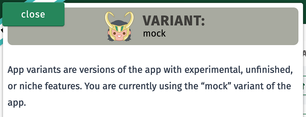 A screenshot of a small section of Trilliant Health’s custom UI for describing app variants, including a cartoonish icon of Loki’s head