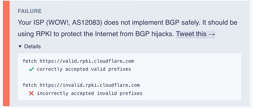 @WOW Fails BGP Route Hijacking Mitigation Test