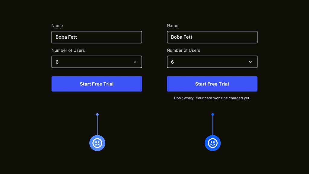 Two design examples. One with a call to action button on its own, and the other with a call to action plus a small message below it