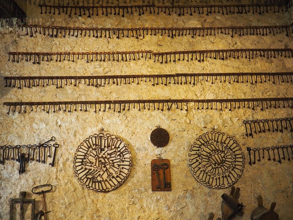 Old keys on a wall