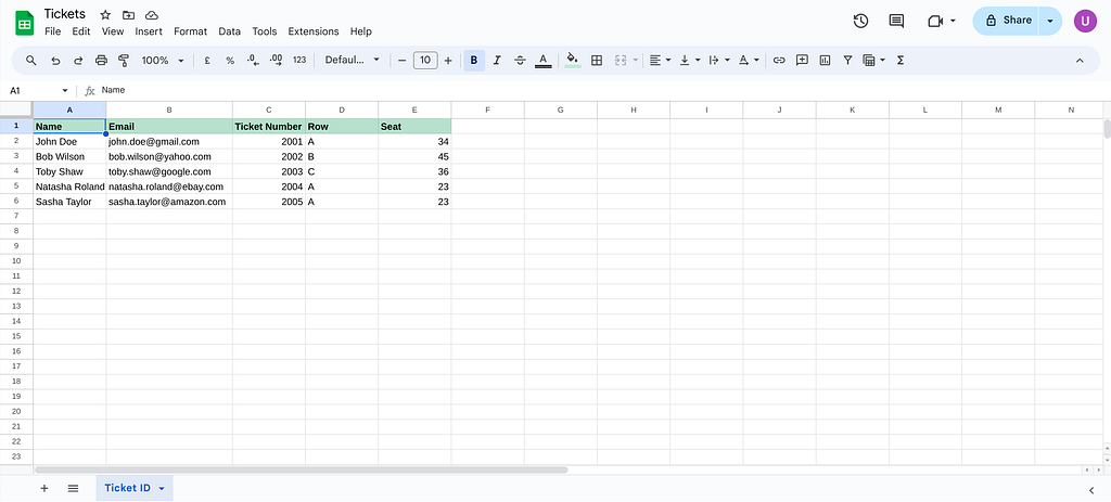 Make a Google Sheets spreadsheet