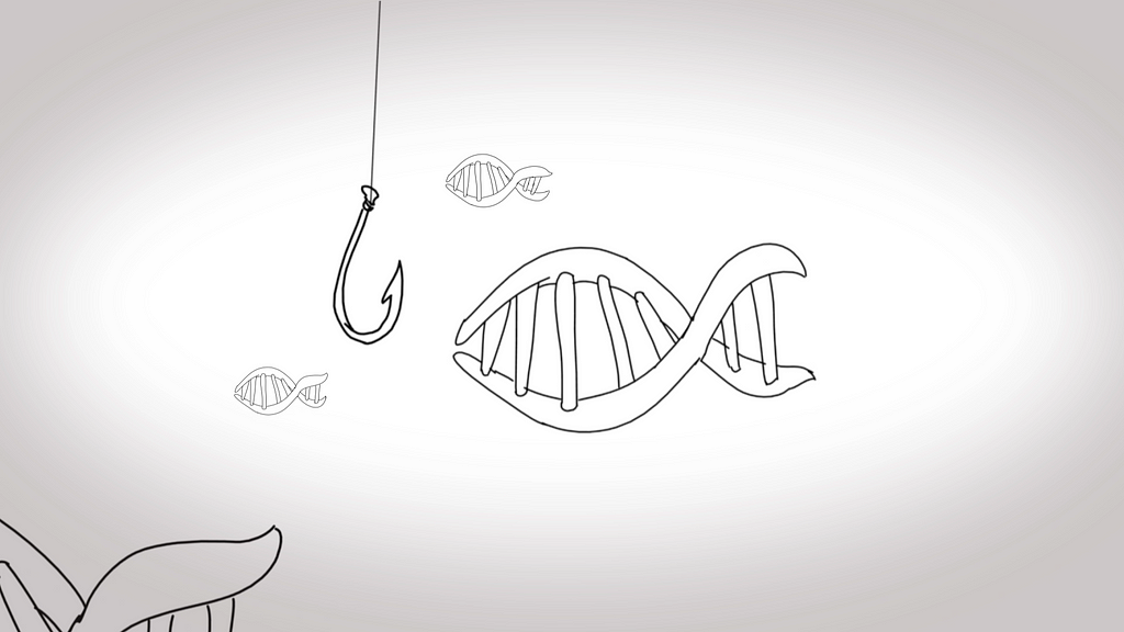 DNA as a fish cartoon.