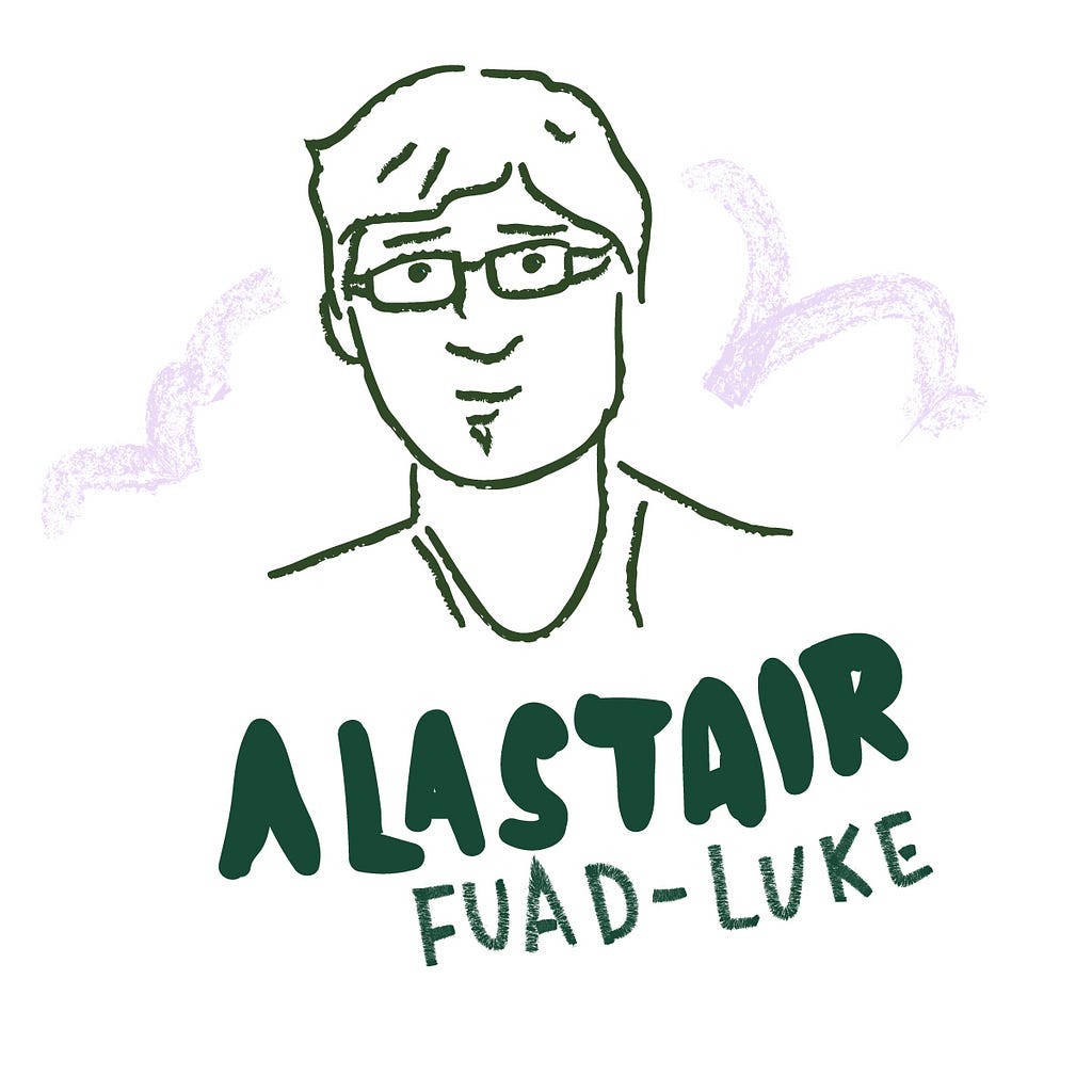 Sketch of Alastair Fuad-Luke, person with thing glasses and a goatee