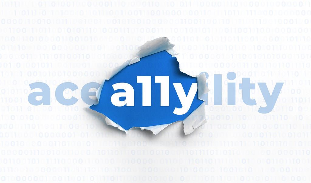 The word accessibility in a light blue font overlaid with a rip in the paper where the word a11y can be seen peeking through.