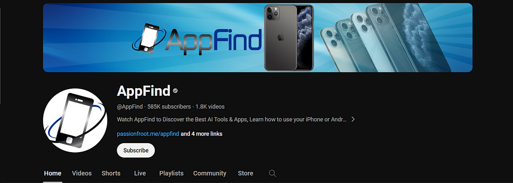 AppFind YouTube Bio Screenshot