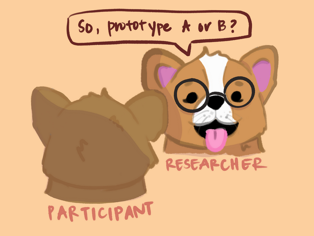 corgi researcher asking participant corgi “protype A or B”?